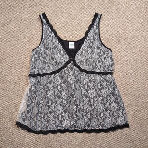 Velrose Lace Satin Cami Top Womens 2X Black White Coquette Romantic Floral